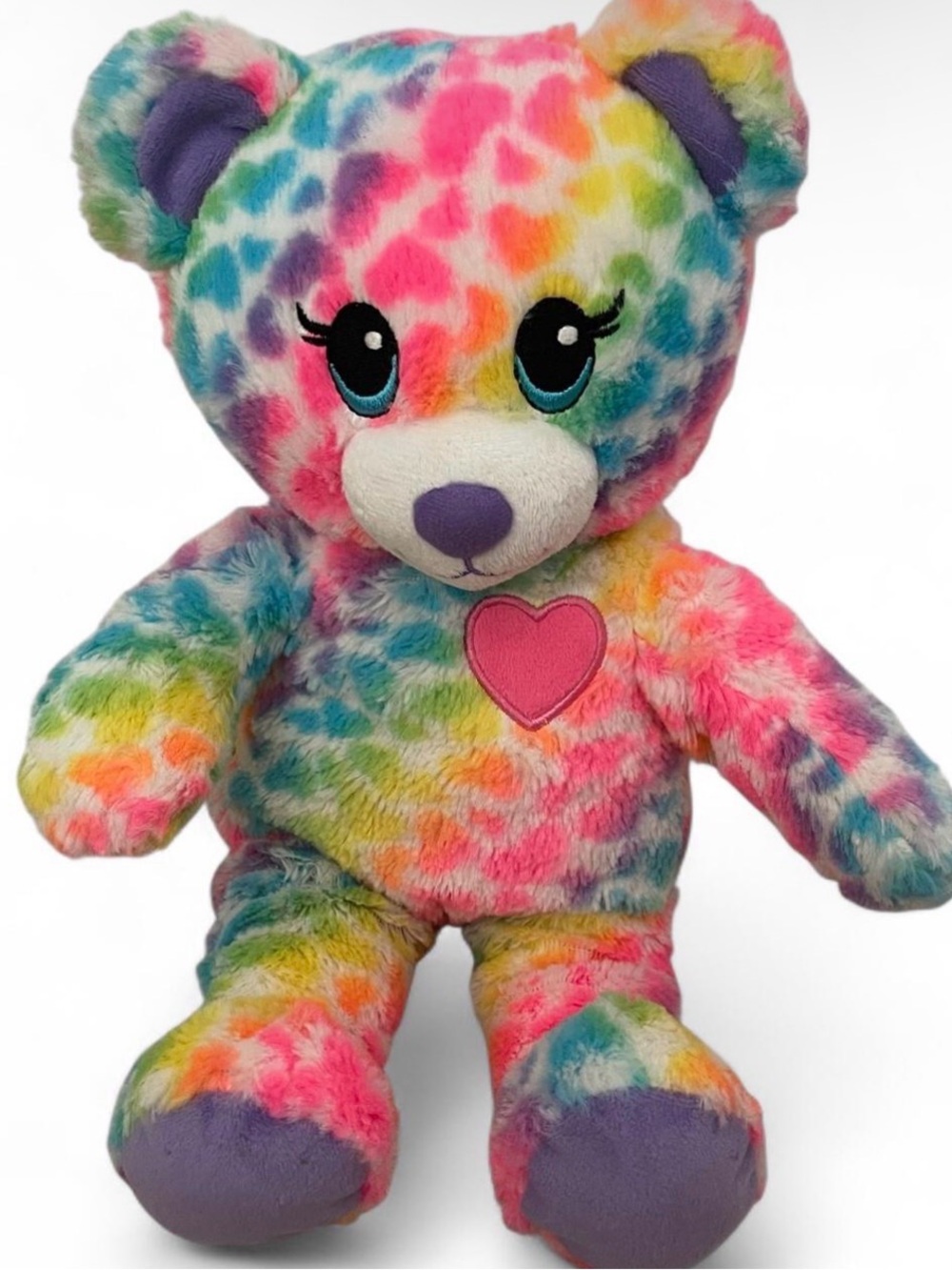 Build A Bear Rainbow Tie Dye Hearts Teddy Bear Plush Pink Heart Stuffed Animal